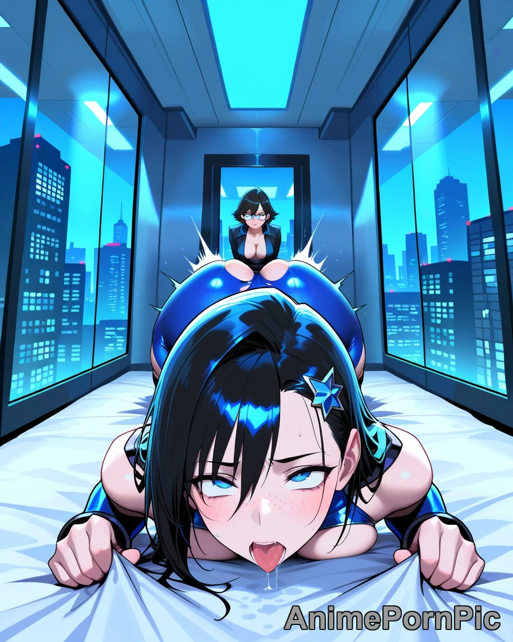 Black-Haired Heroine Ravished in Elevator