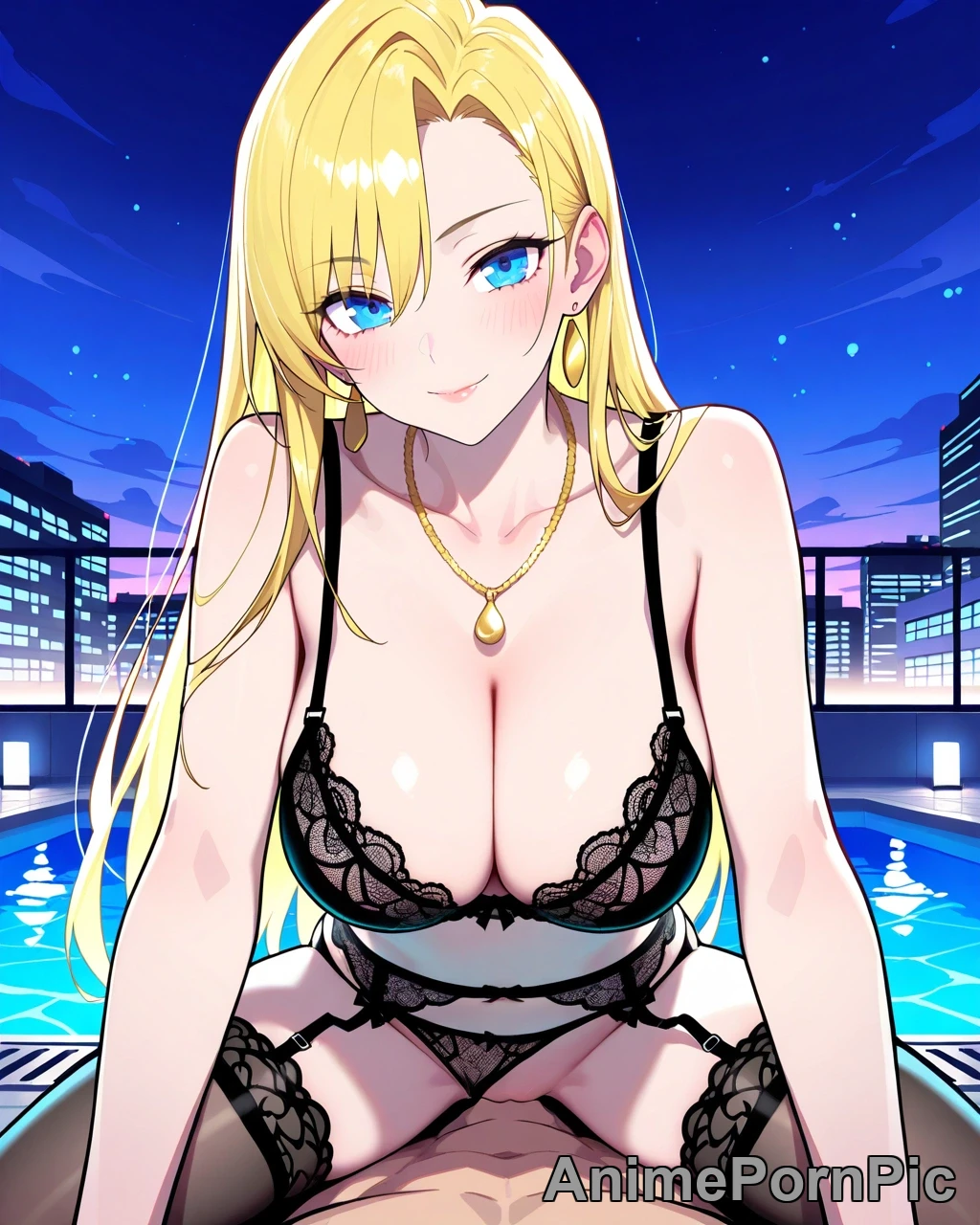 Blonde Anime Beauty in Lace Lingerie