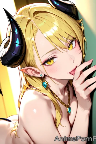Blonde Succubus in Dim Hallway