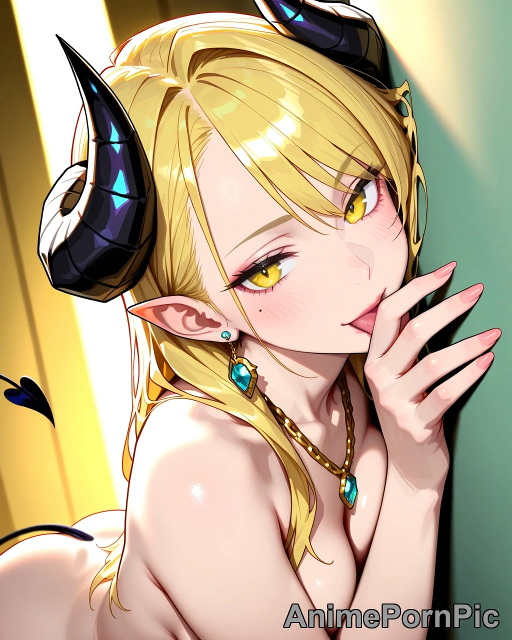 Blonde Succubus in Dim Hallway