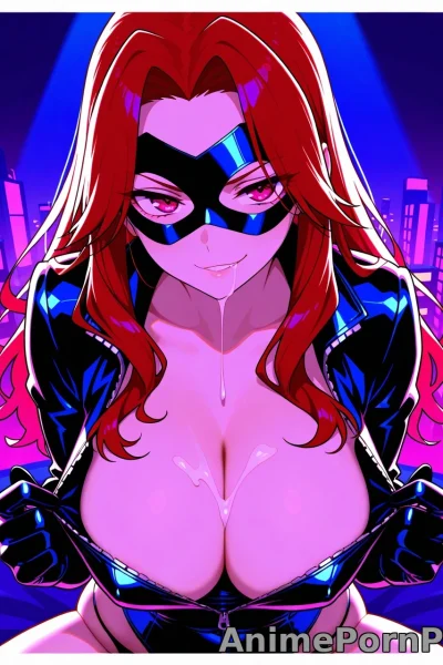 Burgundy-Haired Villainess in Latex Catsuit