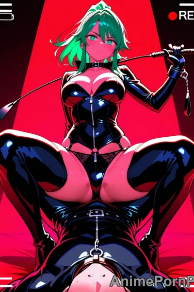Dominant Green-Haired Femdom in Latex
