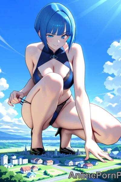 Giantess with Blue Bob Dominates Miniature City