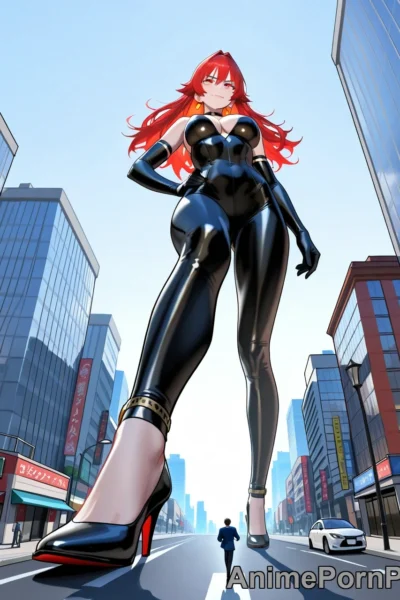 Giantess with Copper Hair Dominates Cityscape