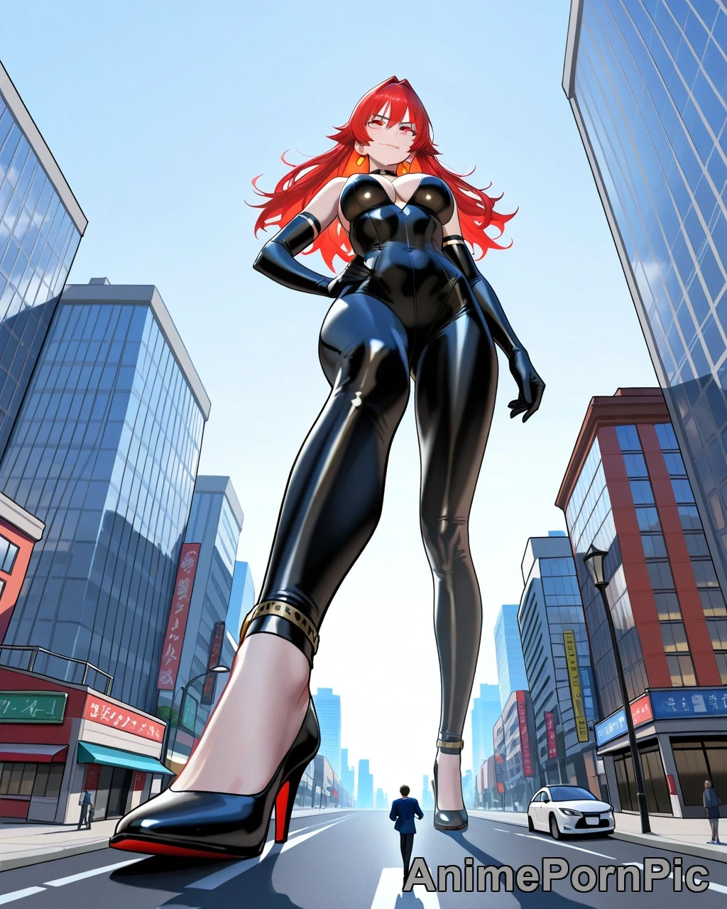 Giantess with Copper Hair Dominates Cityscape