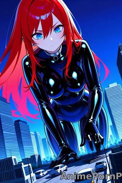 Giantess with Long Red Hair Dominates Cityscape