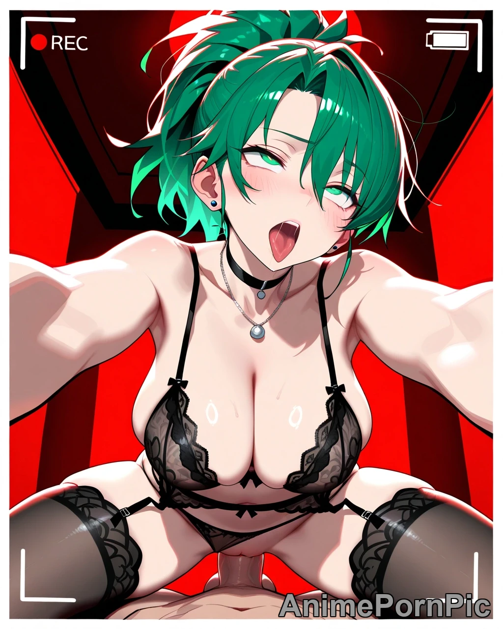 Gorgeous Green-Haired Beauty in Lingerie