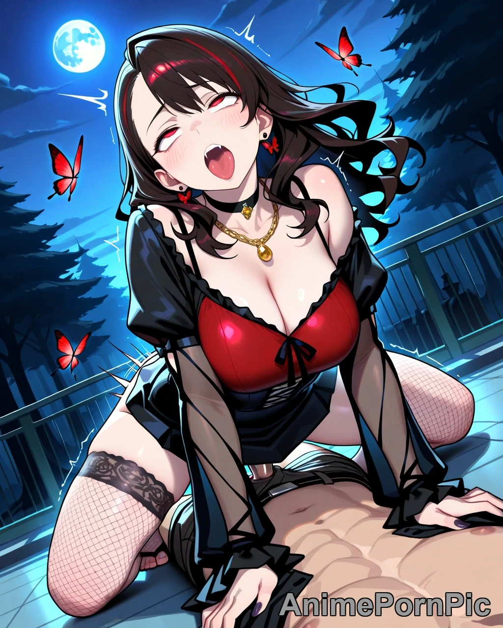Gothic Vampire Beauty with Long Brown Hair
