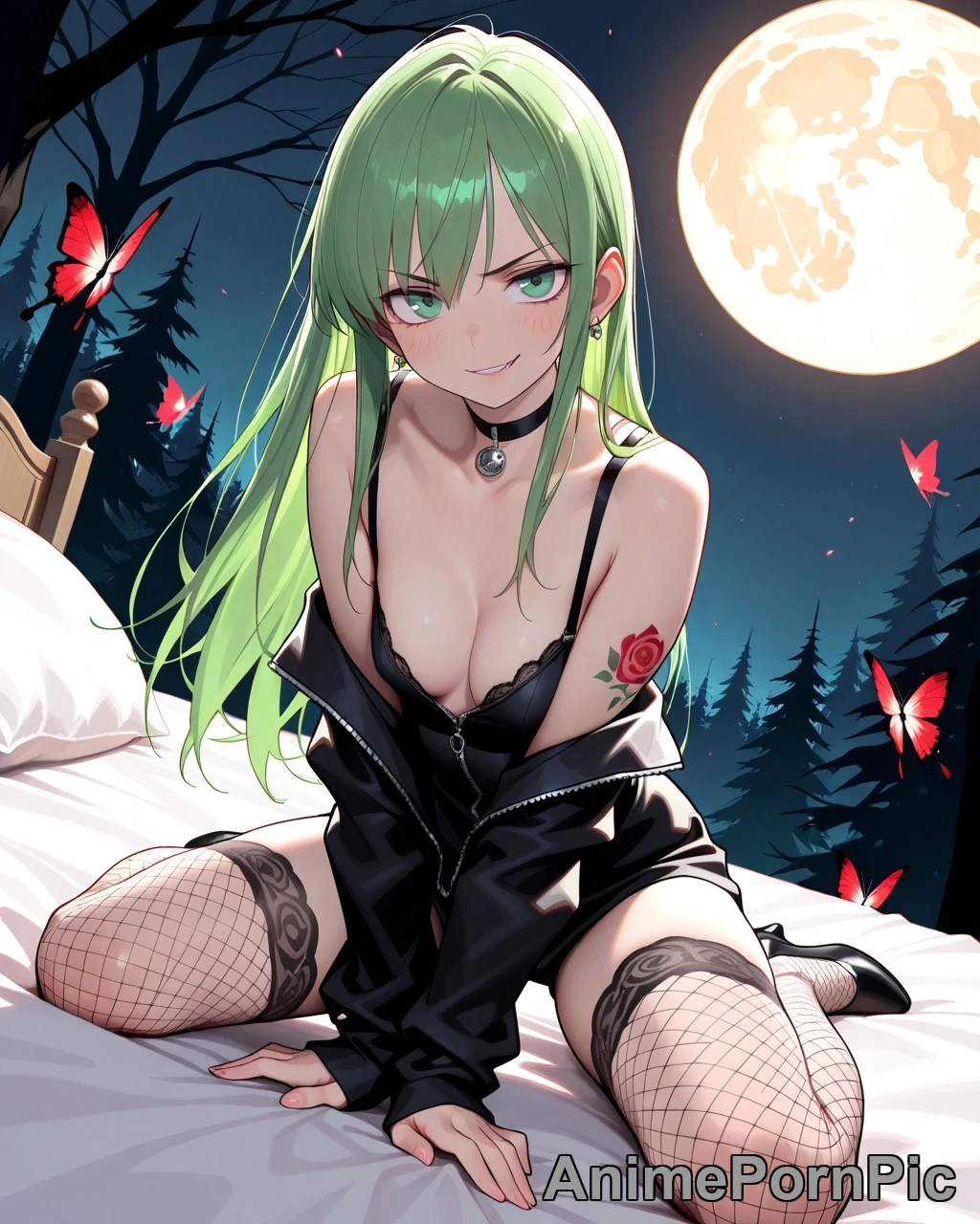 Gothic Vampire Beauty with Mint-Green Hair