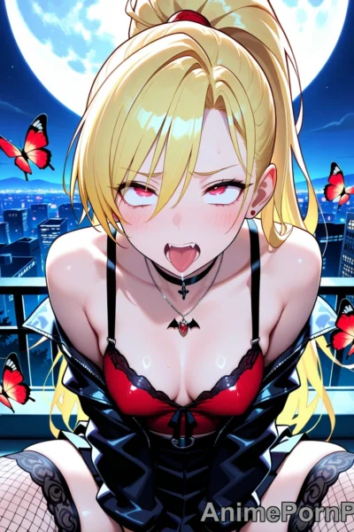Gothic Vampire Beauty with Red Butterflies