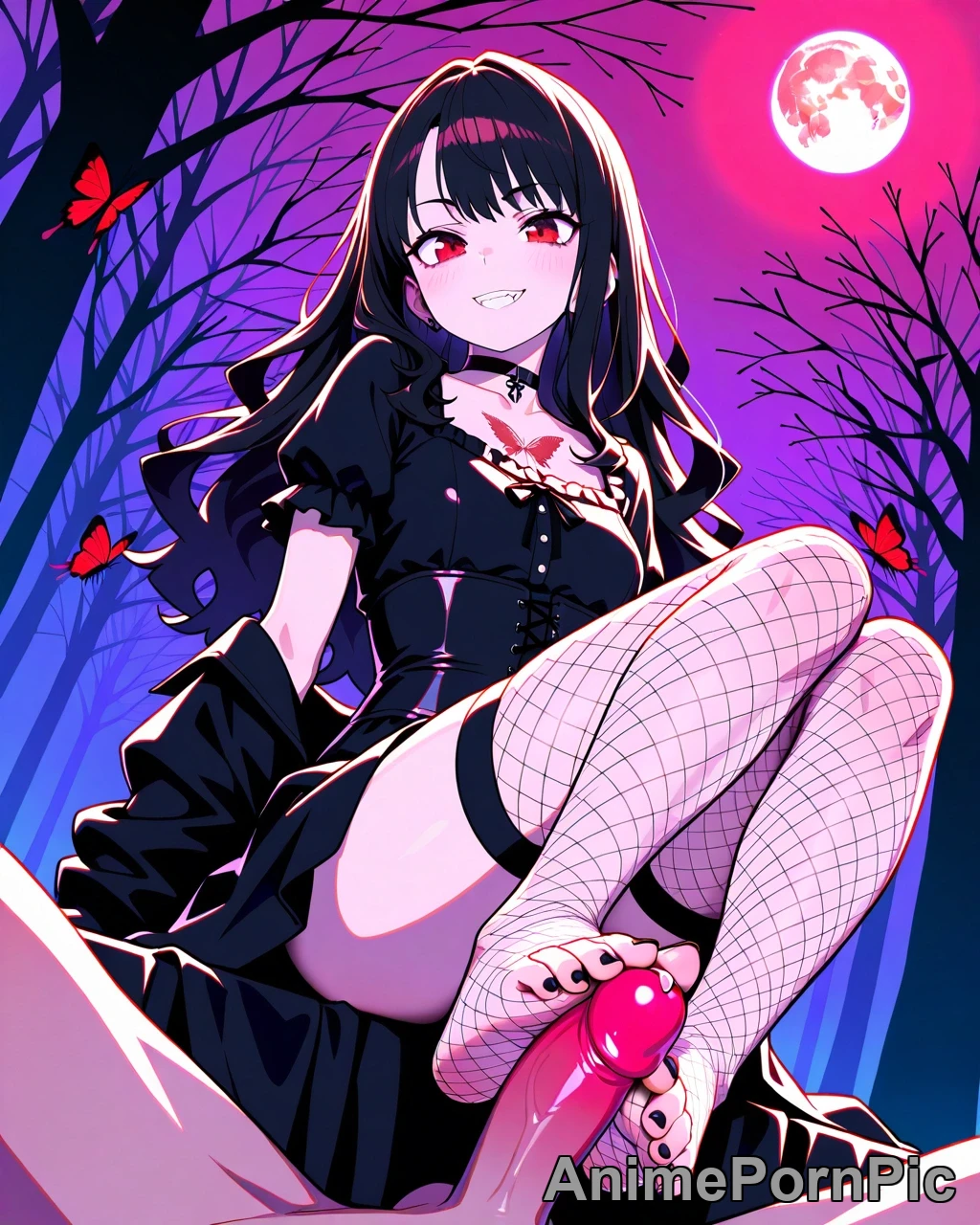 Gothic Vampire Beauty with Red Butterflies