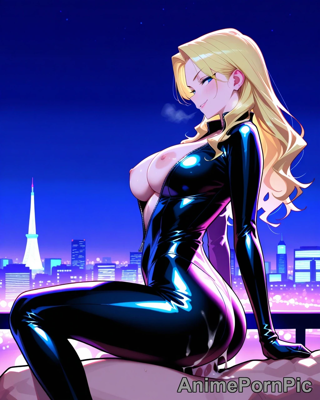 Latex Catsuit Unzipped: Villainess in Neon City