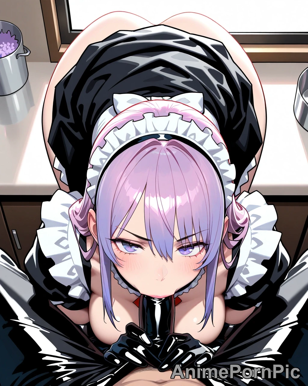 Lavender Hair Maid in 69 on Kitchen Counter