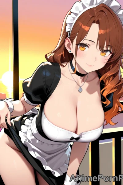Maid with Long Brown Hair Bent Over