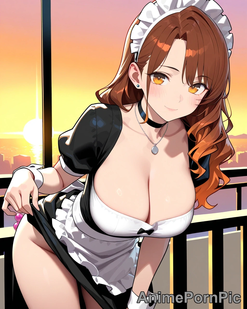 Maid with Long Brown Hair Bent Over