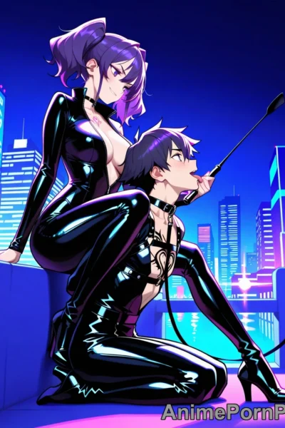 Purple-Haired Domme in Neon City Night