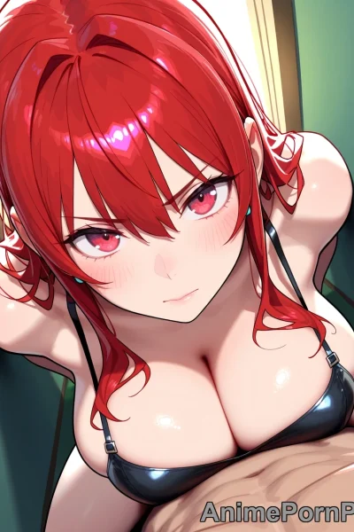 Red-Haired Anime Beauty in Dim Hallway