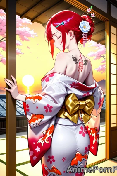 Red-Haired Beauty in Tatami Room