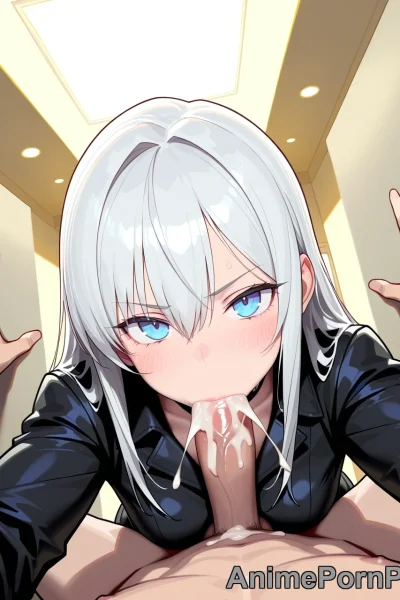 Silver-Haired Anime Beauty in Dim Hallway