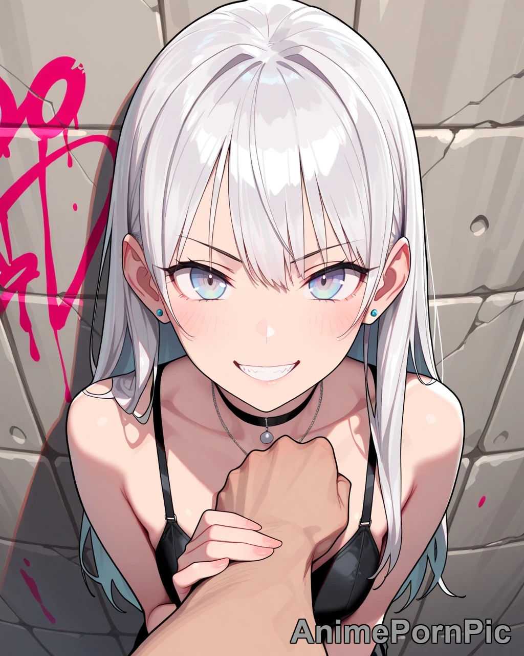 Silver-Haired Beauty in Graffiti Alley
