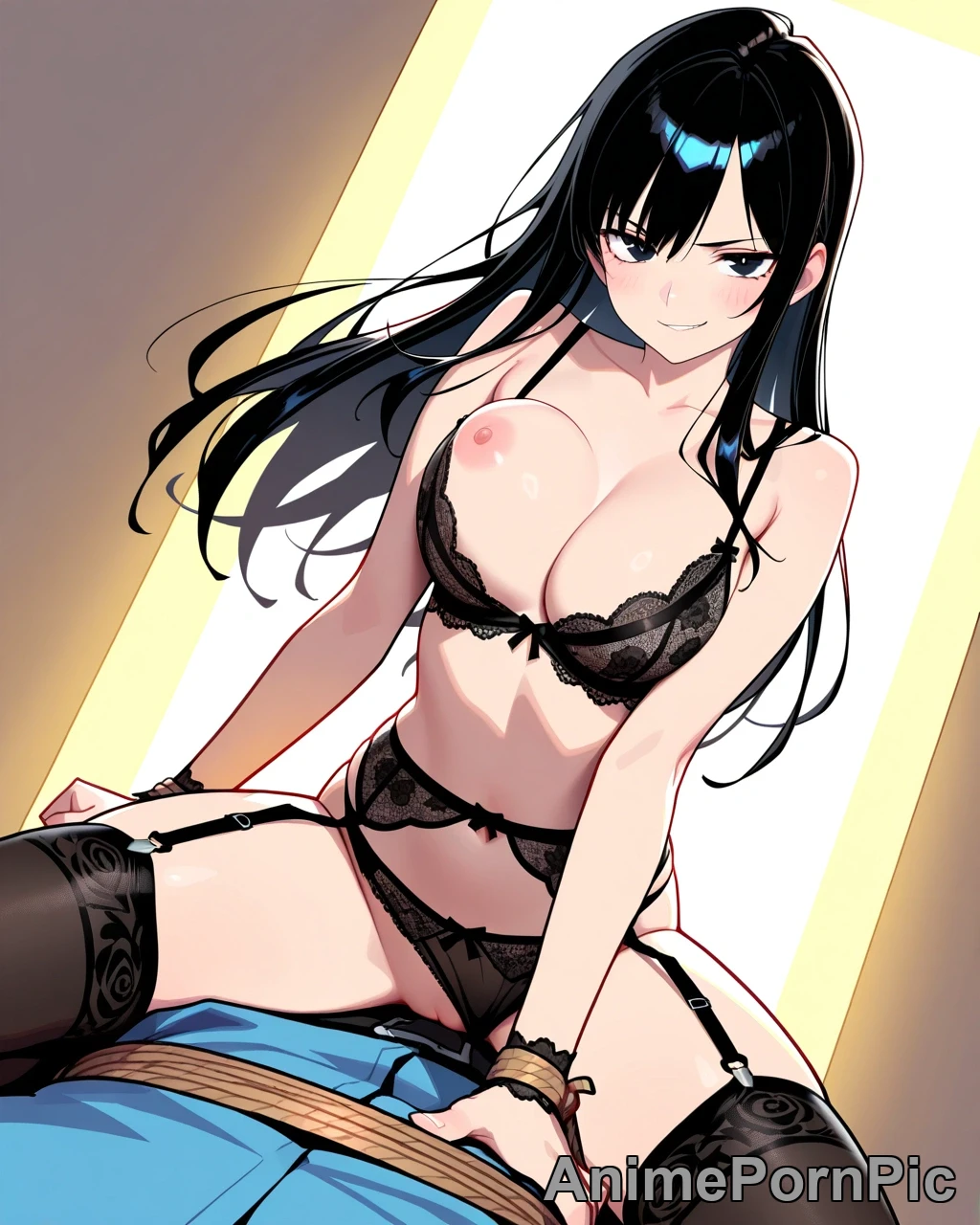 Sultry Anime Beauty in Lace Lingerie
