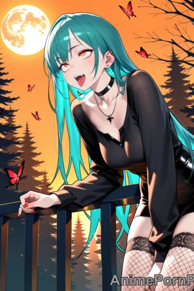 Teal-Haired Beauty in Gothic Forest