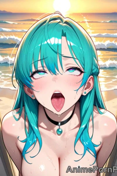 Teal-Haired Beauty in Sunset Bliss