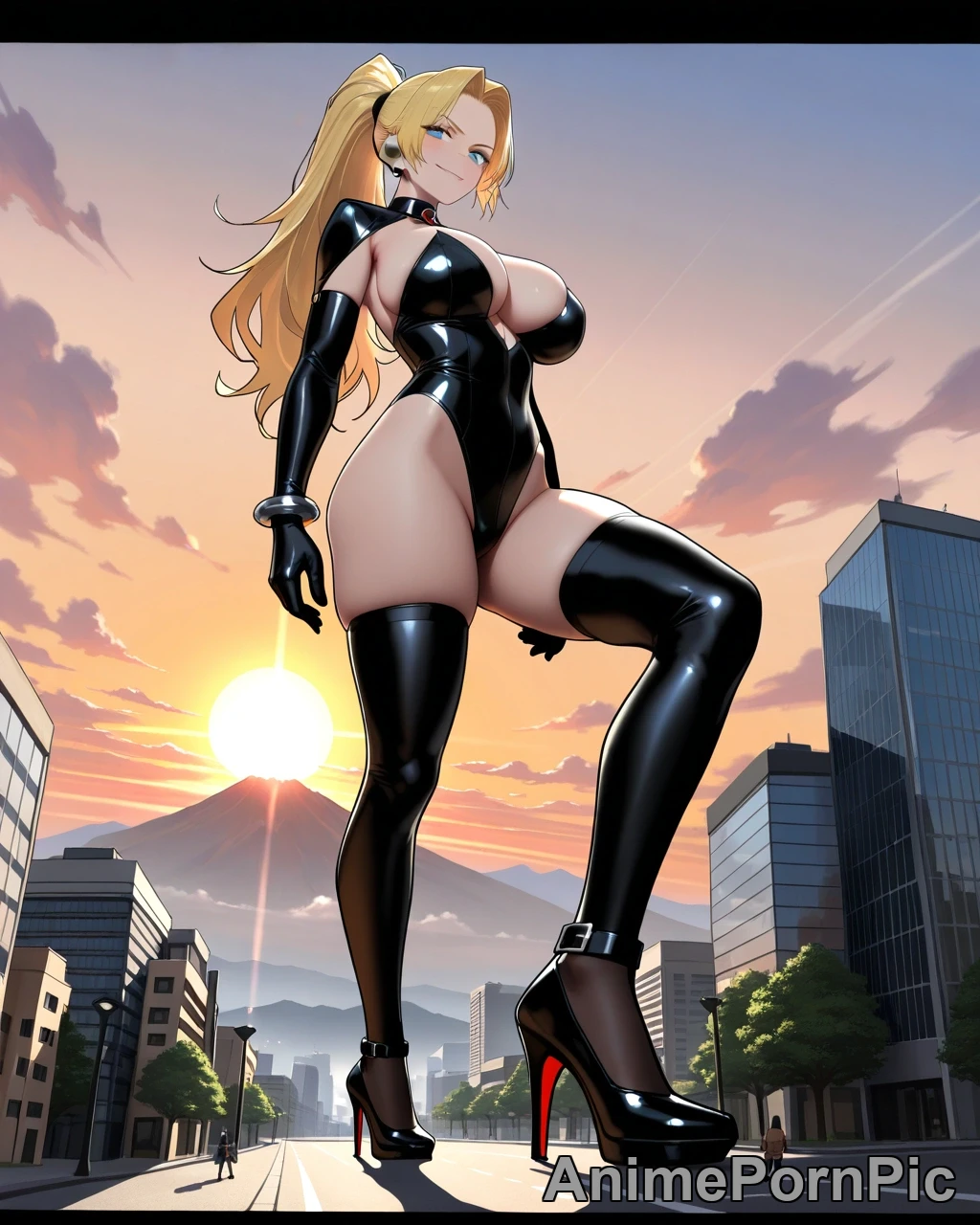 Tiny Man on Giantess’ Blonde Ponytail