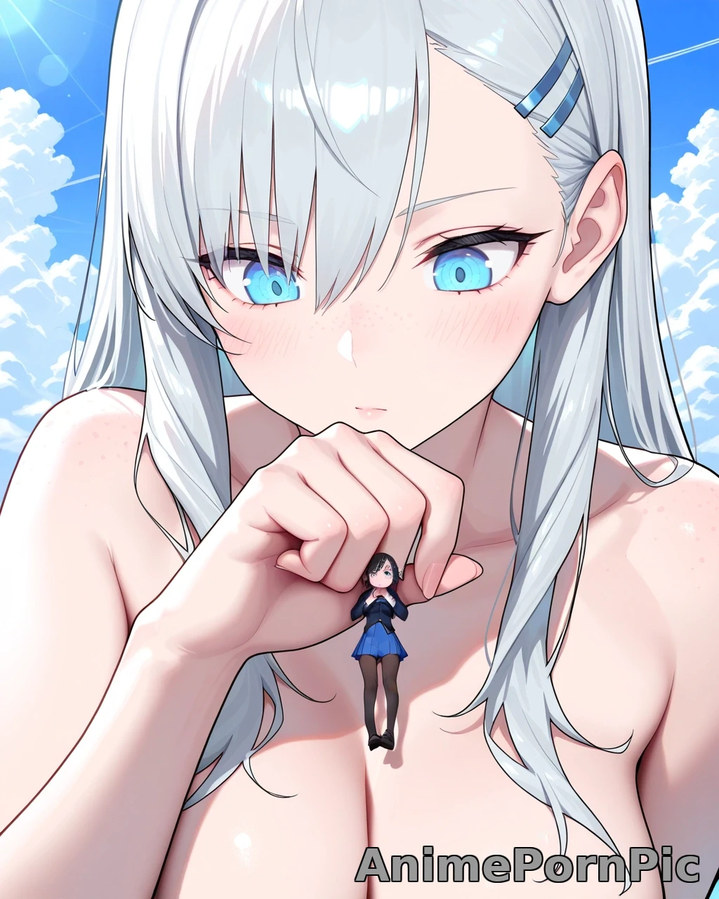 Towering Giantess with Silver Hair