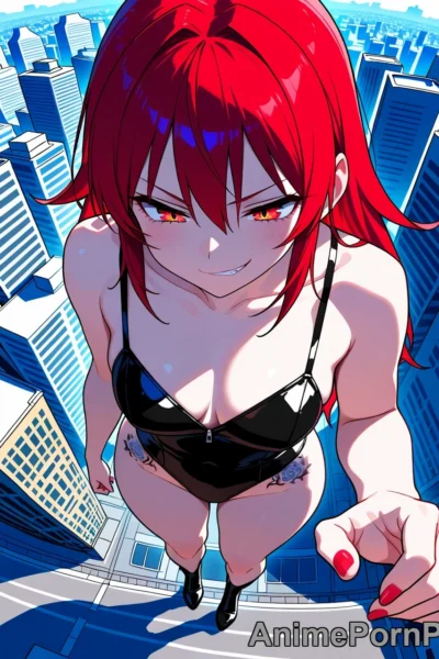 Towering Red-Haired Giantess Over City